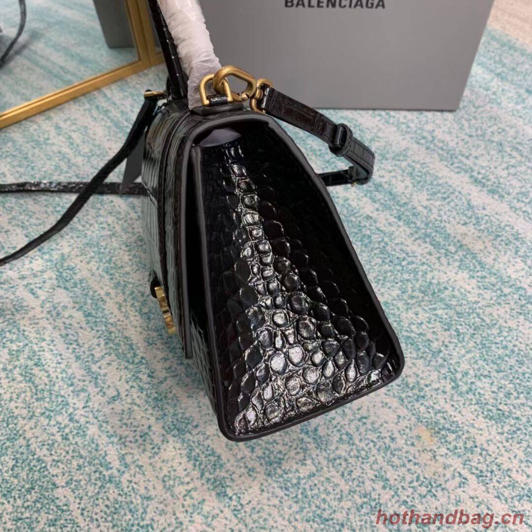 Balenciaga HOURGLASS SMALL TOP HANDLE BAG crocodile embossed calfskin B108895E black