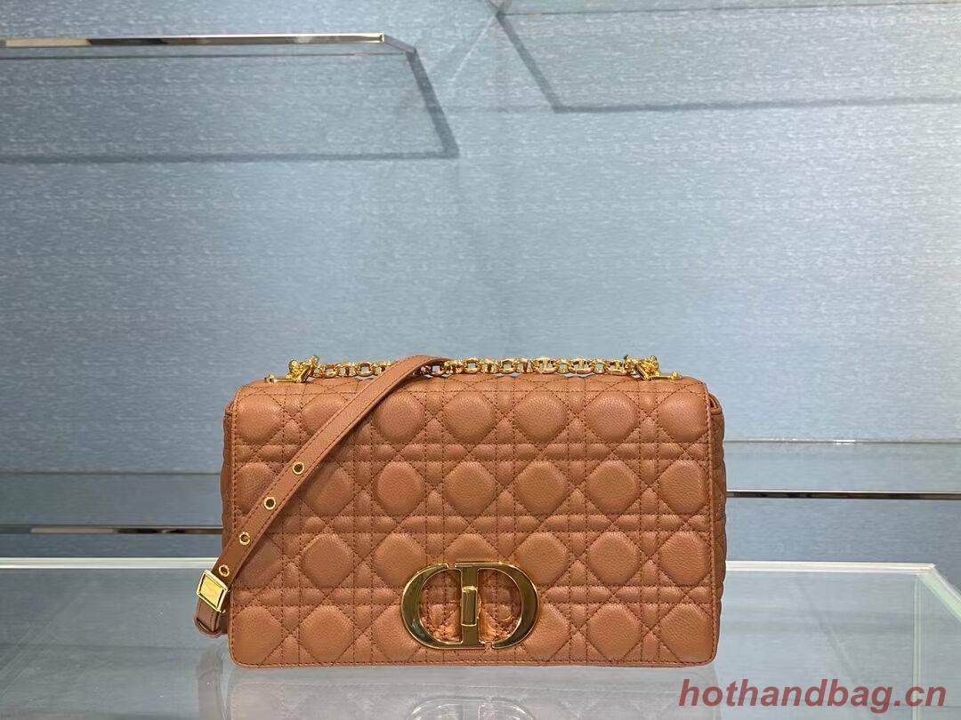 LARGE DIOR CARO BAG Soft Cannage Calfskin M9243U Cognac-Colored LARGE DIOR CARO BAG Soft Cannage Calfskin M9243U Cognac-Colored
