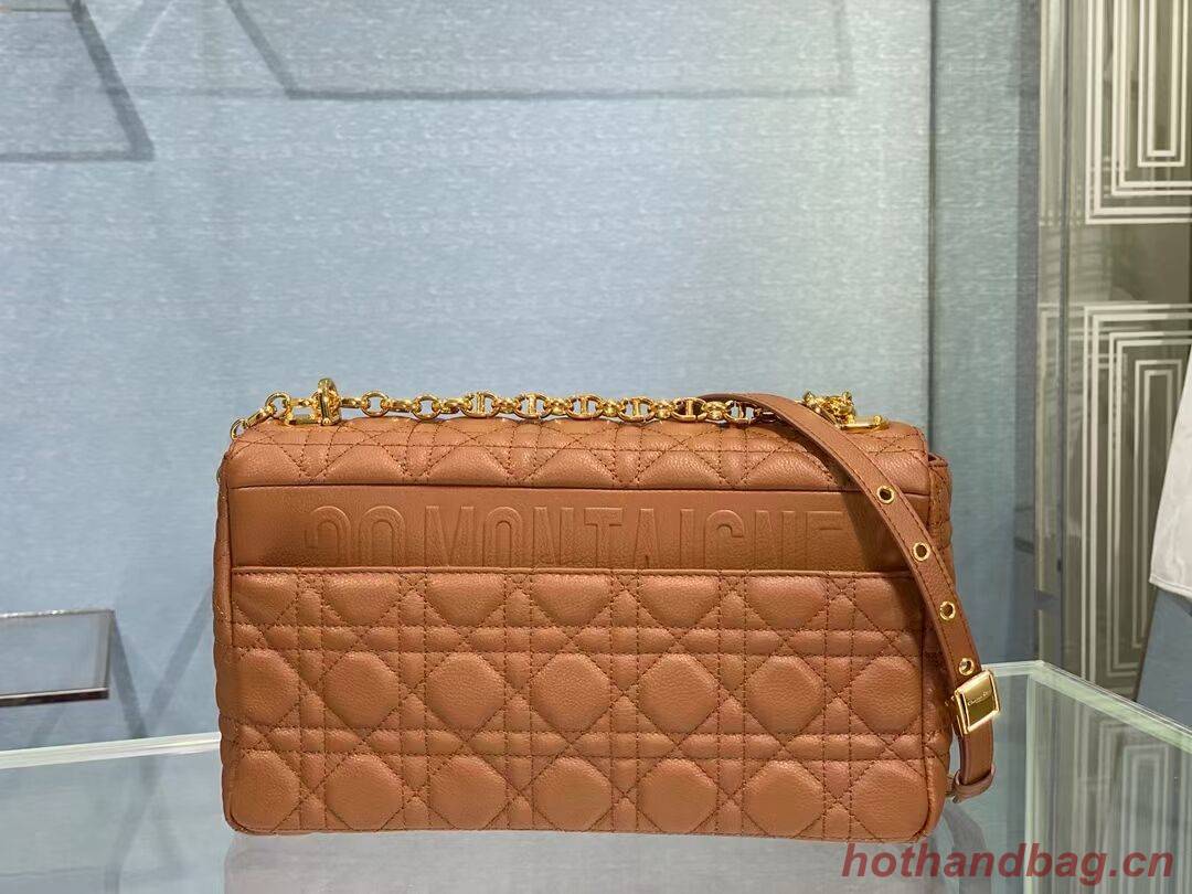 LARGE DIOR CARO BAG Soft Cannage Calfskin M9243U Cognac-Colored LARGE DIOR CARO BAG Soft Cannage Calfskin M9243U Cognac-Colored
