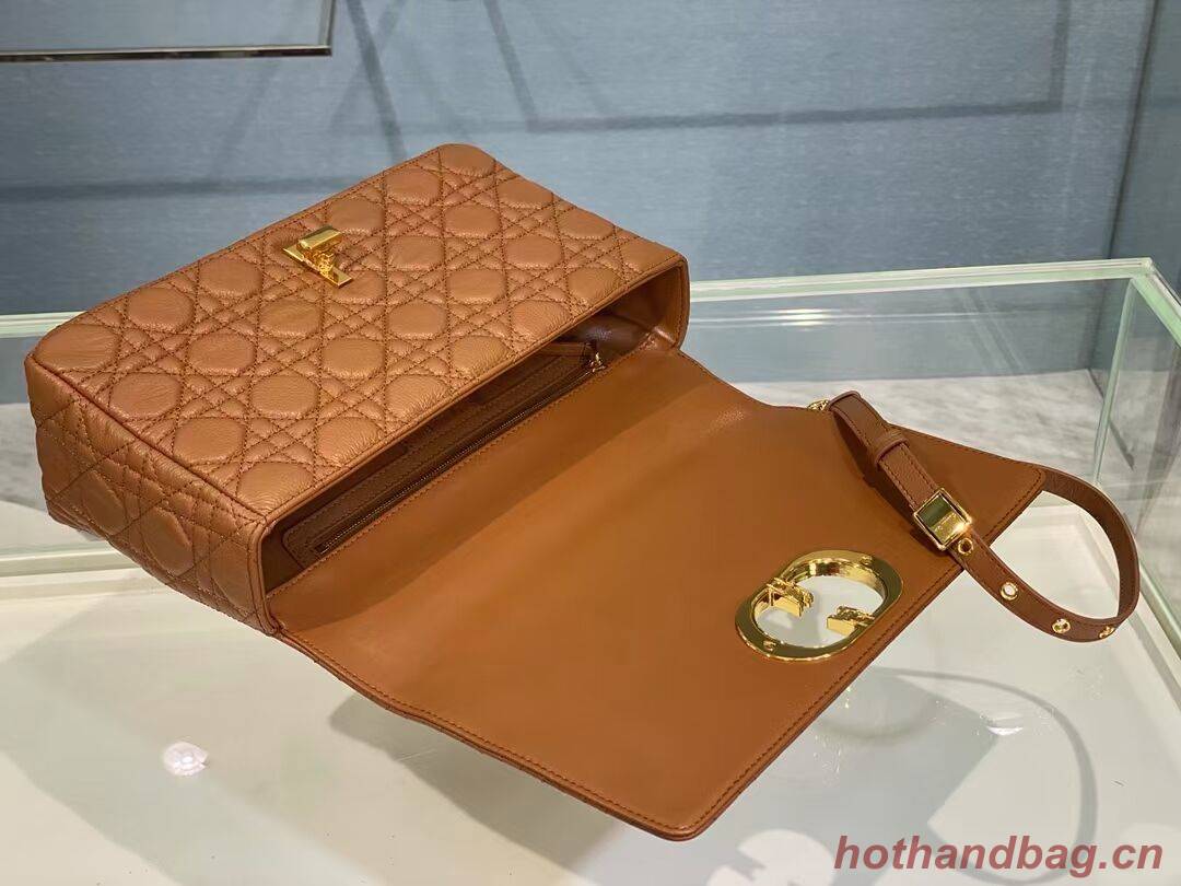 LARGE DIOR CARO BAG Soft Cannage Calfskin M9243U Cognac-Colored LARGE DIOR CARO BAG Soft Cannage Calfskin M9243U Cognac-Colored