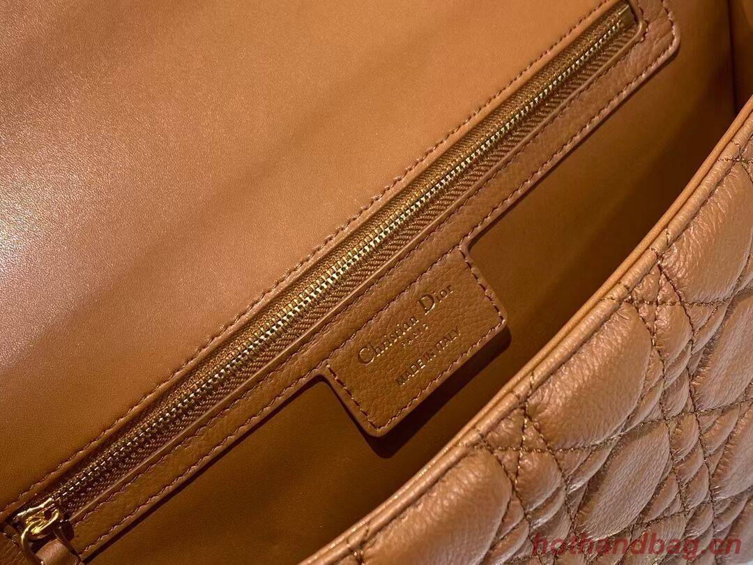 LARGE DIOR CARO BAG Soft Cannage Calfskin M9243U Cognac-Colored LARGE DIOR CARO BAG Soft Cannage Calfskin M9243U Cognac-Colored