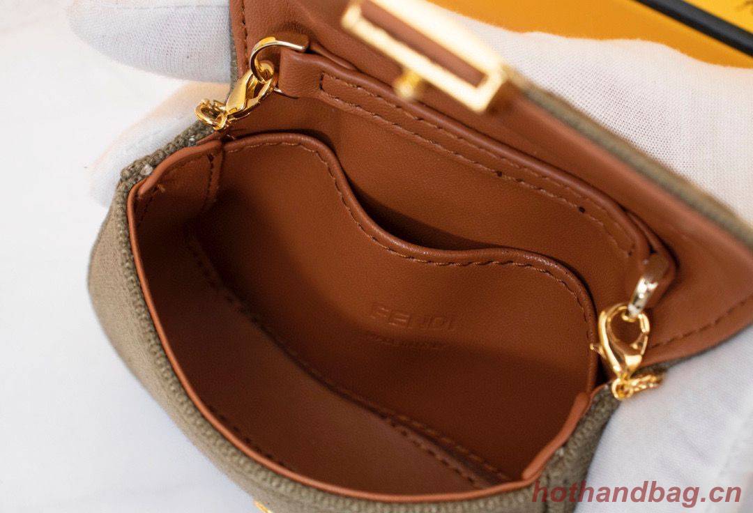 FENDI NANO BAGUETTE CHARM Nappa lcanvas Bag 7AR844 Green FENDI NANO BAGUETTE CHARM Nappa lcanvas Bag 7AR844 Green