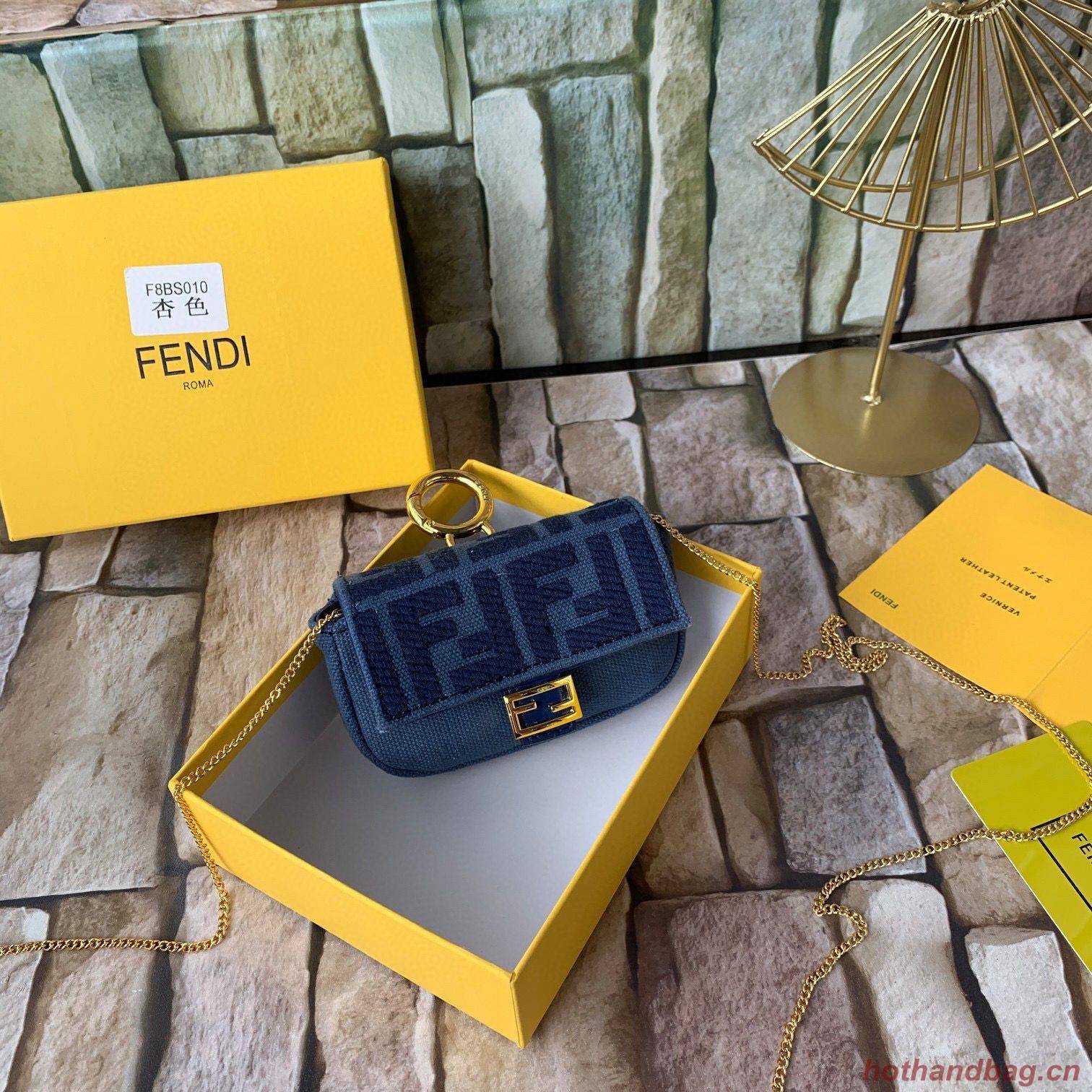 FENDI NANO BAGUETTE CHARM Nappa lcanvas Bag 7AR844 Navy FENDI NANO BAGUETTE CHARM Nappa lcanvas Bag 7AR844 Navy