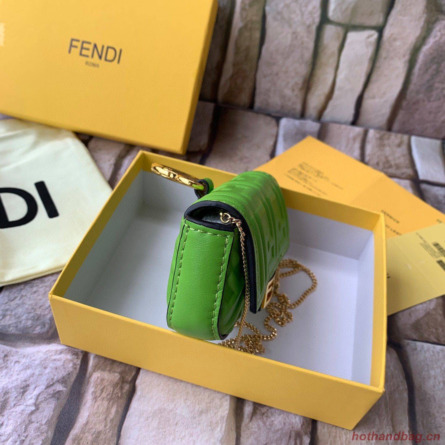 FENDI NANO BAGUETTE CHARM nappa leather 7AR844 Green FENDI NANO BAGUETTE CHARM nappa leather 7AR844 Green