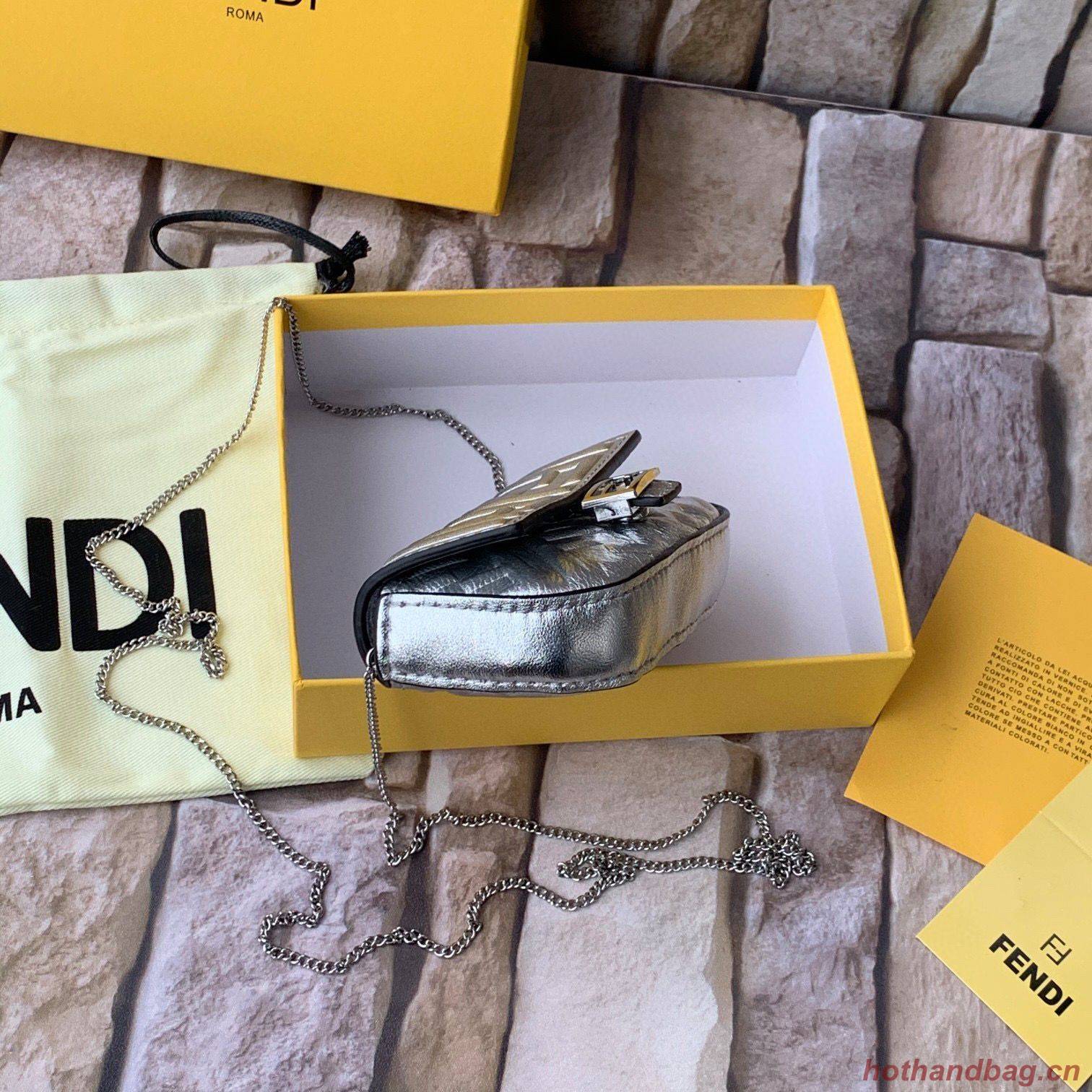 FENDI NANO BAGUETTE CHARM nappa leather 7AR844 Silver FENDI NANO BAGUETTE CHARM nappa leather 7AR844 Silver
