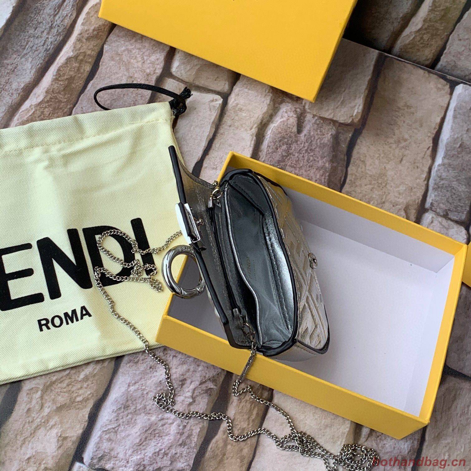 FENDI NANO BAGUETTE CHARM nappa leather 7AR844 Silver FENDI NANO BAGUETTE CHARM nappa leather 7AR844 Silver