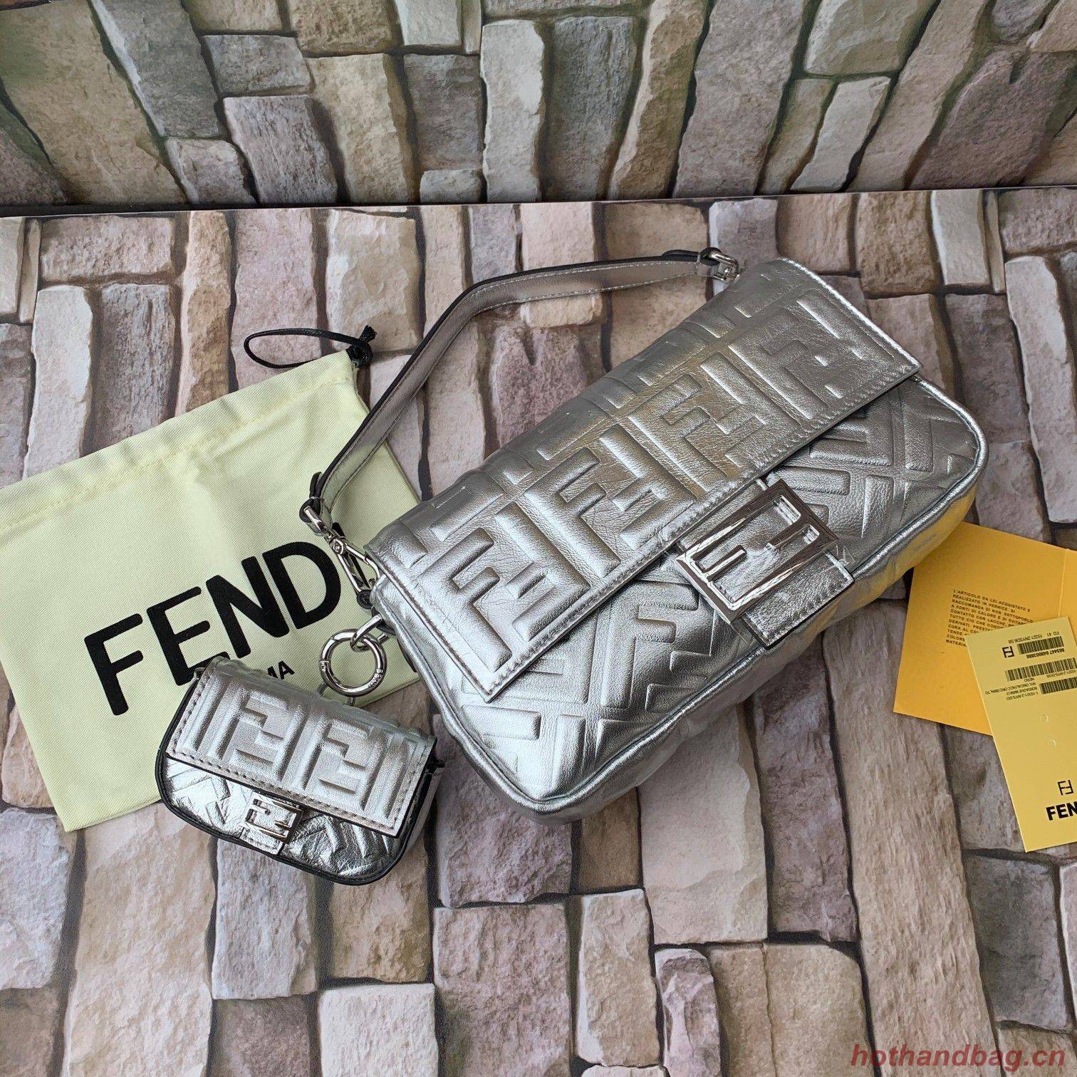 FENDI NANO BAGUETTE CHARM nappa leather 7AR844 Silver FENDI NANO BAGUETTE CHARM nappa leather 7AR844 Silver