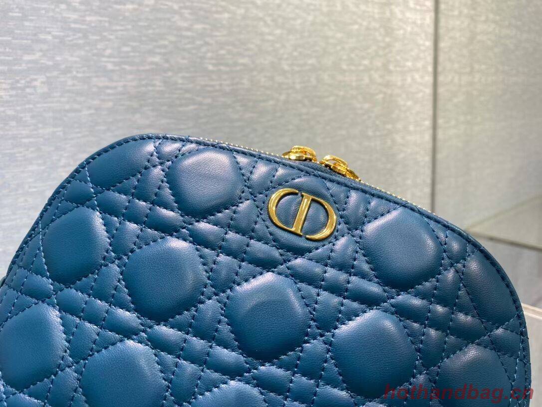 DIOR CARO BEAUTY POUCH Cannage Lambskin S5047 Blue DIOR CARO BEAUTY POUCH Cannage Lambskin S5047 Blue