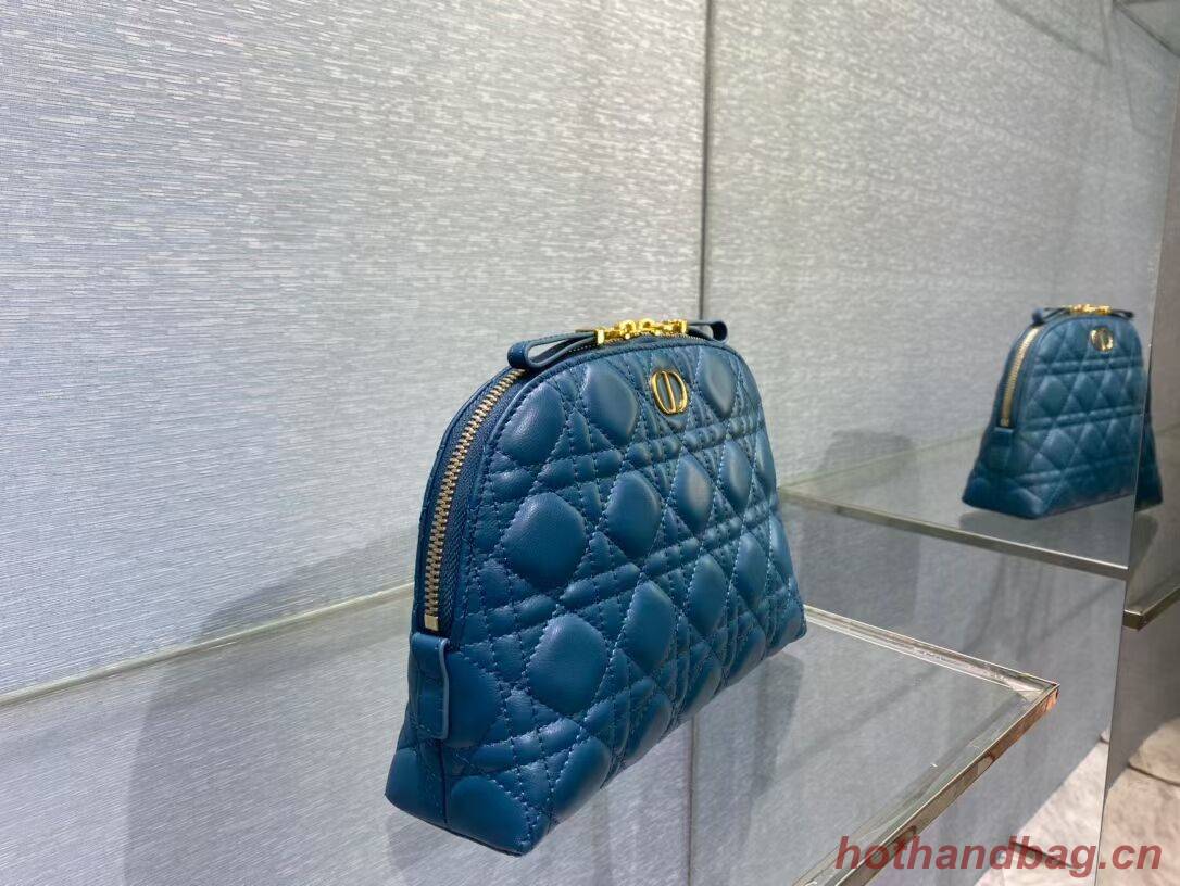 DIOR CARO BEAUTY POUCH Cannage Lambskin S5047 Blue DIOR CARO BEAUTY POUCH Cannage Lambskin S5047 Blue