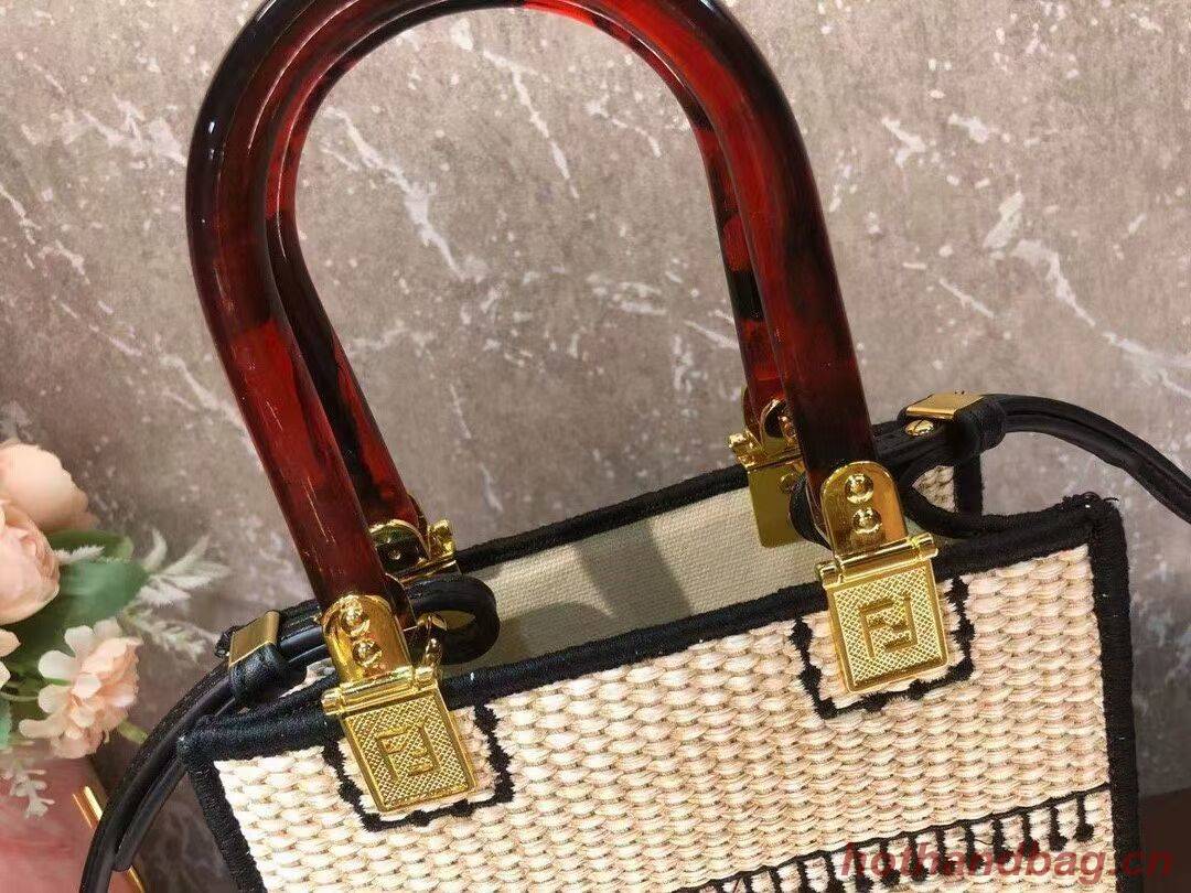 FENDI SUNSHINE SHOPPER Braided straw medium-bag F1620 beige FENDI SUNSHINE SHOPPER Braided straw medium-bag F1620 beige