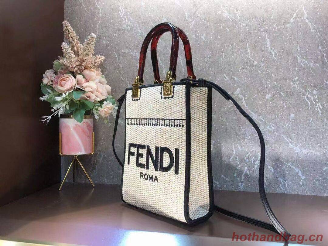 FENDI SUNSHINE SHOPPER Braided straw medium-bag F1620 beige FENDI SUNSHINE SHOPPER Braided straw medium-bag F1620 beige