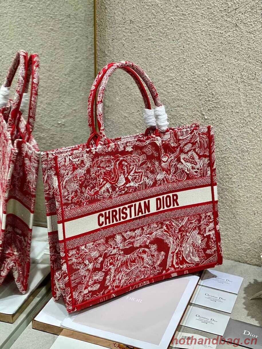 DIOR BOOK TOTE Raspberry Toile de Jouy Reverse Embroidery M1286ZR RED DIOR BOOK TOTE Raspberry Toile de Jouy Reverse Embroidery M1286ZR RED