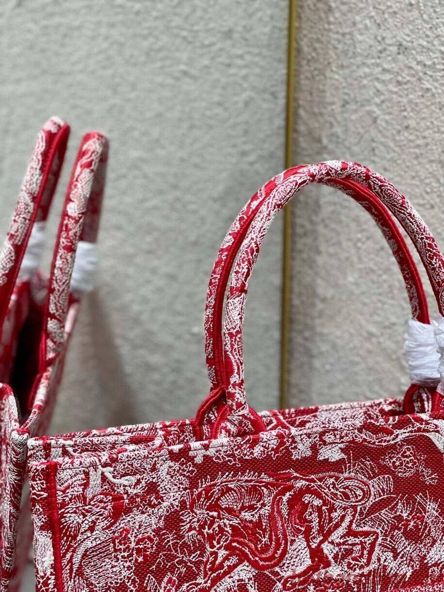 DIOR BOOK TOTE Raspberry Toile de Jouy Reverse Embroidery M1286ZR RED DIOR BOOK TOTE Raspberry Toile de Jouy Reverse Embroidery M1286ZR RED