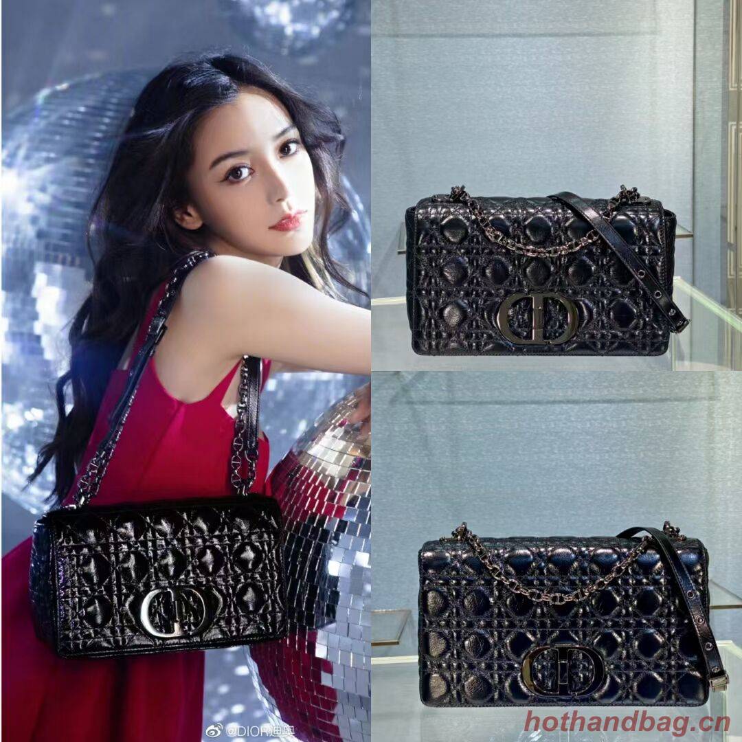 LARGE DIOR CARO BAG Imported wax skin M9243 black LARGE DIOR CARO BAG Imported wax skin M9243 black