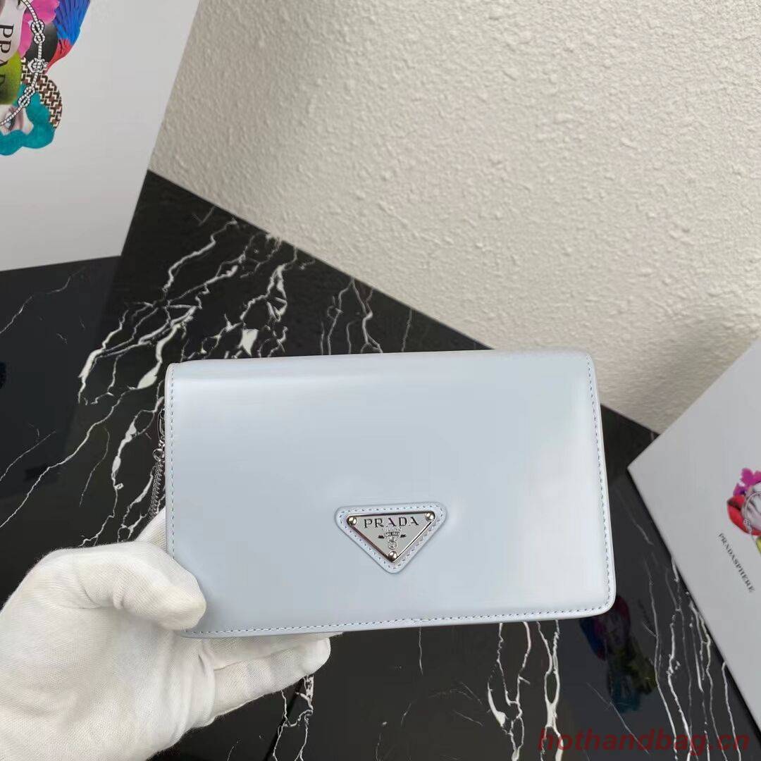 Prada Small brushed leather shoulder bag 1BH307 light blue Prada Small brushed leather shoulder bag 1BH307 light blue