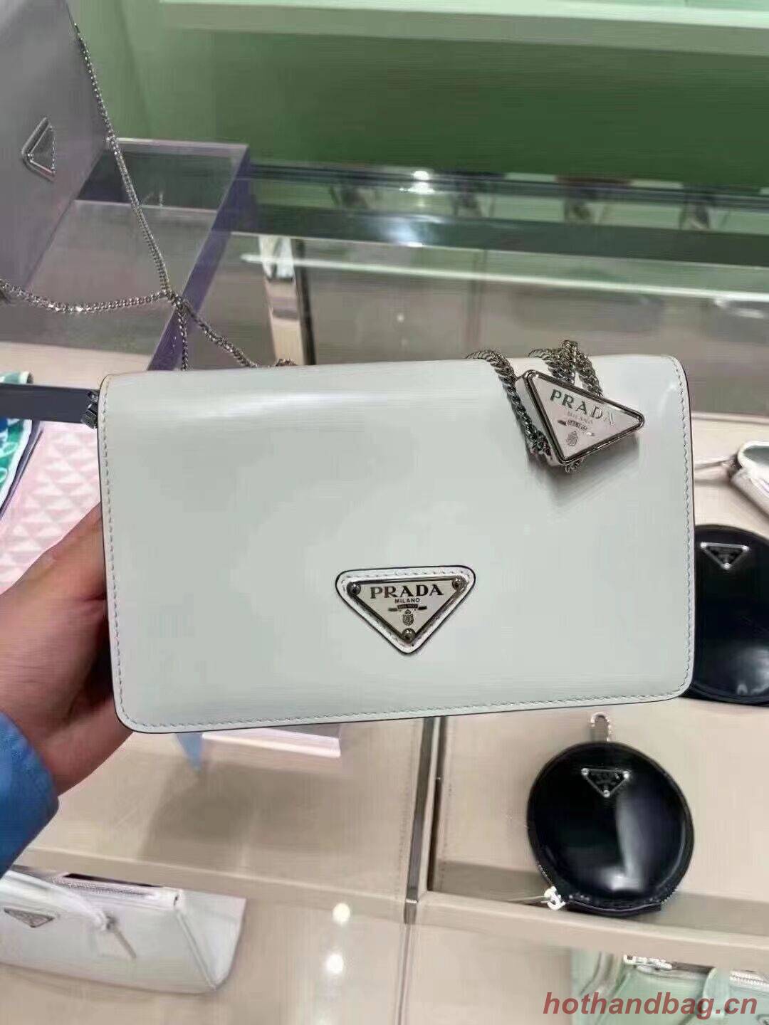 Prada Small brushed leather shoulder bag 1BH307 light blue Prada Small brushed leather shoulder bag 1BH307 light blue