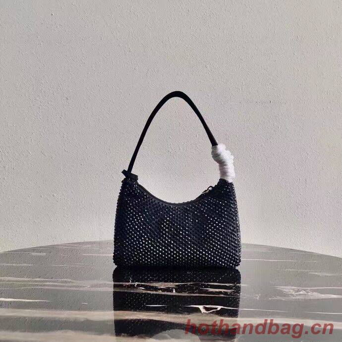 Prada Satin mini-bag with artificial crystals 1BE515 black Prada Satin mini-bag with artificial crystals 1BE515 black