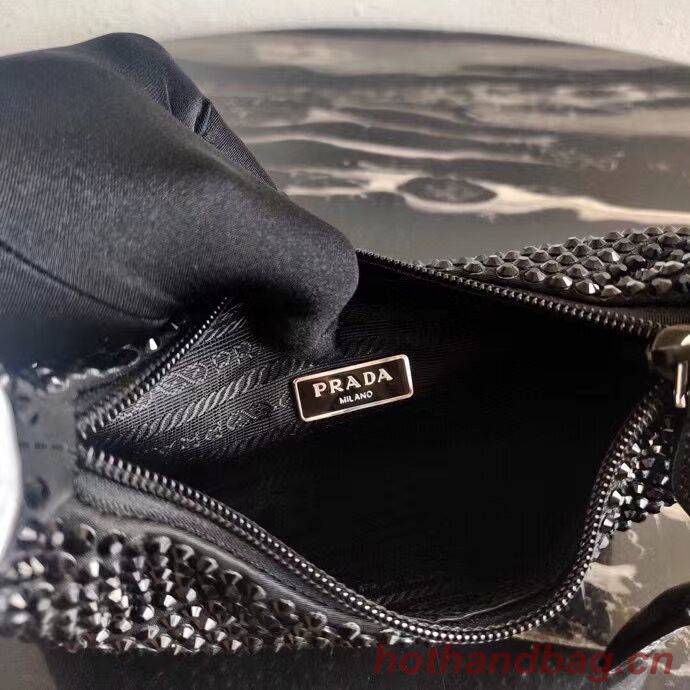 Prada Satin mini-bag with artificial crystals 1BE515 black Prada Satin mini-bag with artificial crystals 1BE515 black