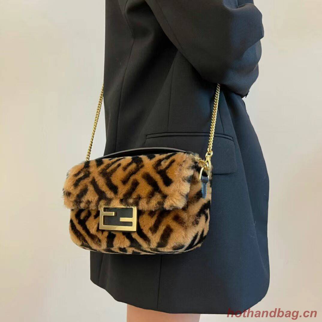 Fendi BAGUETTE lambswool Leather bag 5FB0331 brown Fendi BAGUETTE lambswool Leather bag 5FB0331 brown