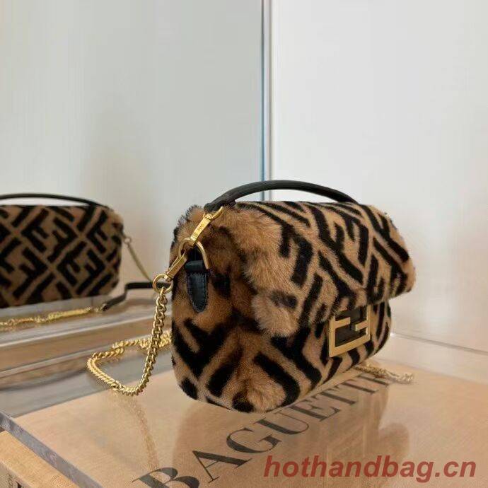 Fendi BAGUETTE lambswool Leather bag 5FB0331 brown Fendi BAGUETTE lambswool Leather bag 5FB0331 brown