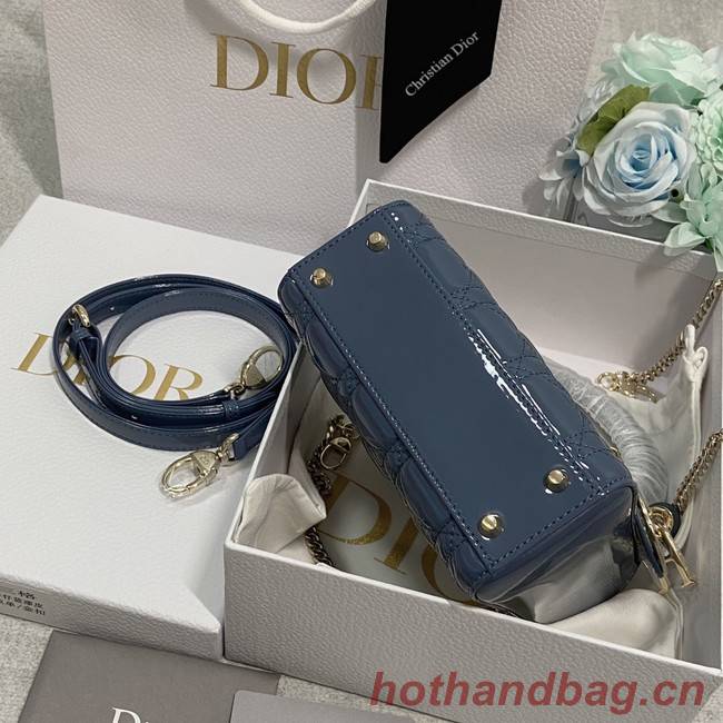 MINI LADY DIOR BAG Patent Cannage Calfskin M0566OW sky Blue&gold