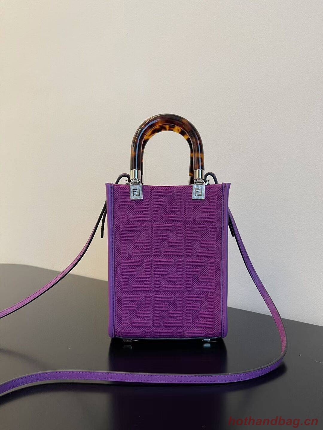 FENDI MINI SUNSHINE SHOPPER FF fabric mini-bag 8BS051AG Purple FENDI MINI SUNSHINE SHOPPER FF fabric mini-bag 8BS051AG Purple