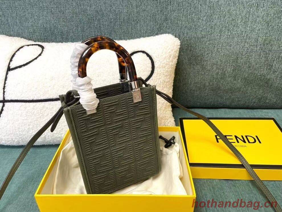 FENDI MINI SUNSHINE SHOPPER FF fabric mini-bag 8BS051AG green FENDI MINI SUNSHINE SHOPPER FF fabric mini-bag 8BS051AG green