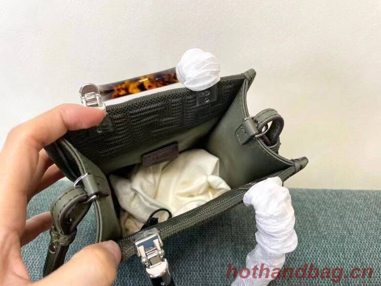 FENDI MINI SUNSHINE SHOPPER FF fabric mini-bag 8BS051AG green FENDI MINI SUNSHINE SHOPPER FF fabric mini-bag 8BS051AG green