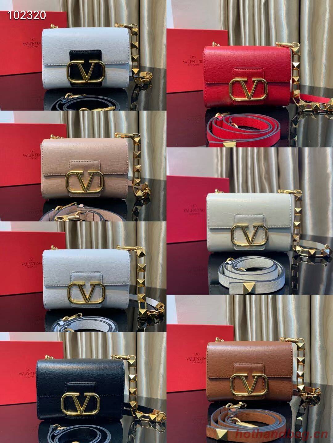 VALENTINO GARAVANI Stud Sign Grained Calfskin Shoulder Bag V0196 brown VALENTINO GARAVANI Stud Sign Grained Calfskin Shoulder Bag V0196 brown