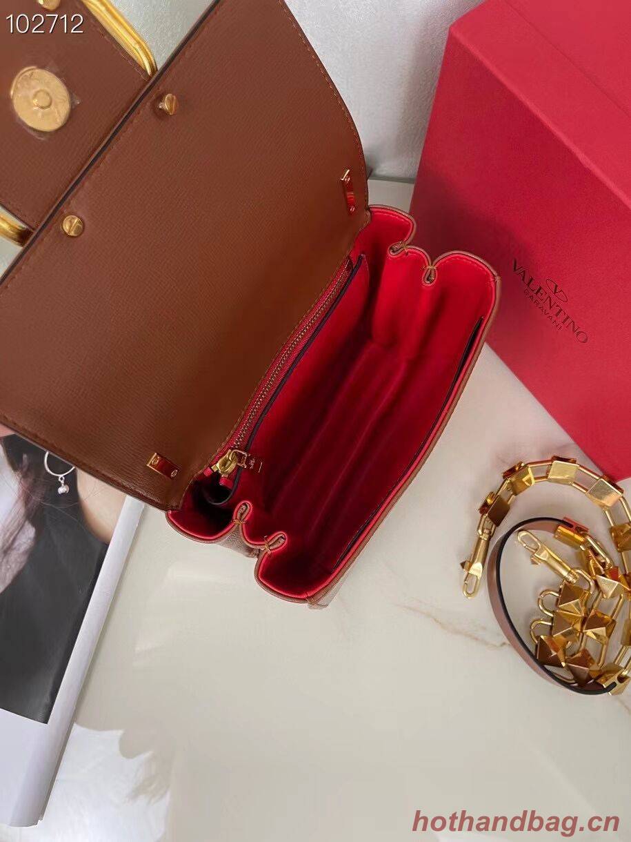 VALENTINO GARAVANI Stud Sign Grained Calfskin Shoulder Bag V0196 brown VALENTINO GARAVANI Stud Sign Grained Calfskin Shoulder Bag V0196 brown