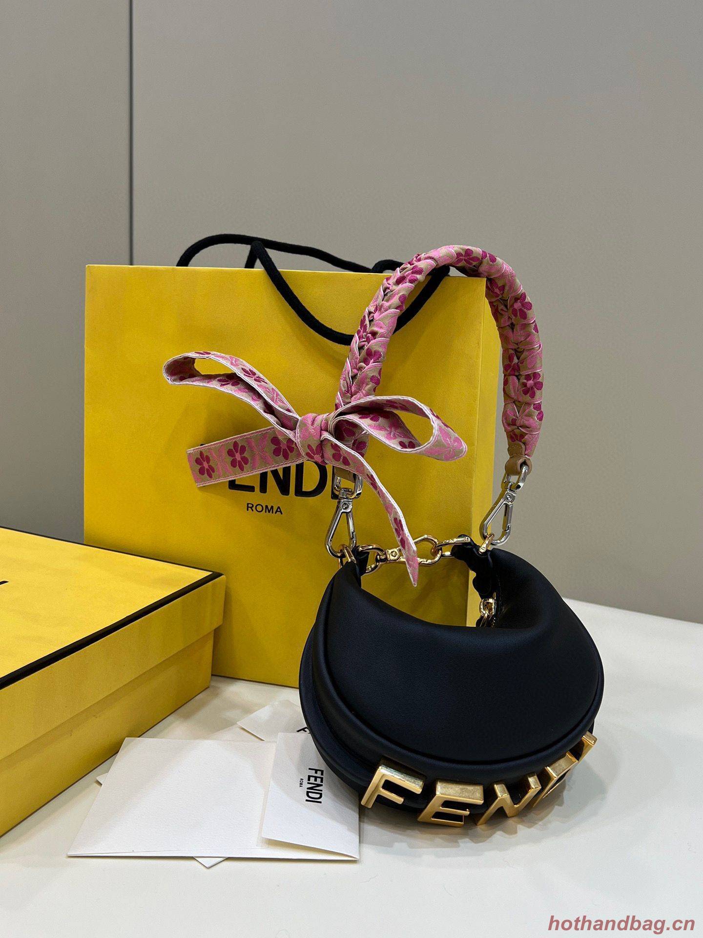 Fendi Praphy Original Leather Big FENDI Logo Mini Bag 80056S Black Fendi Praphy Original Leather Big FENDI Logo Mini Bag 80056S Black