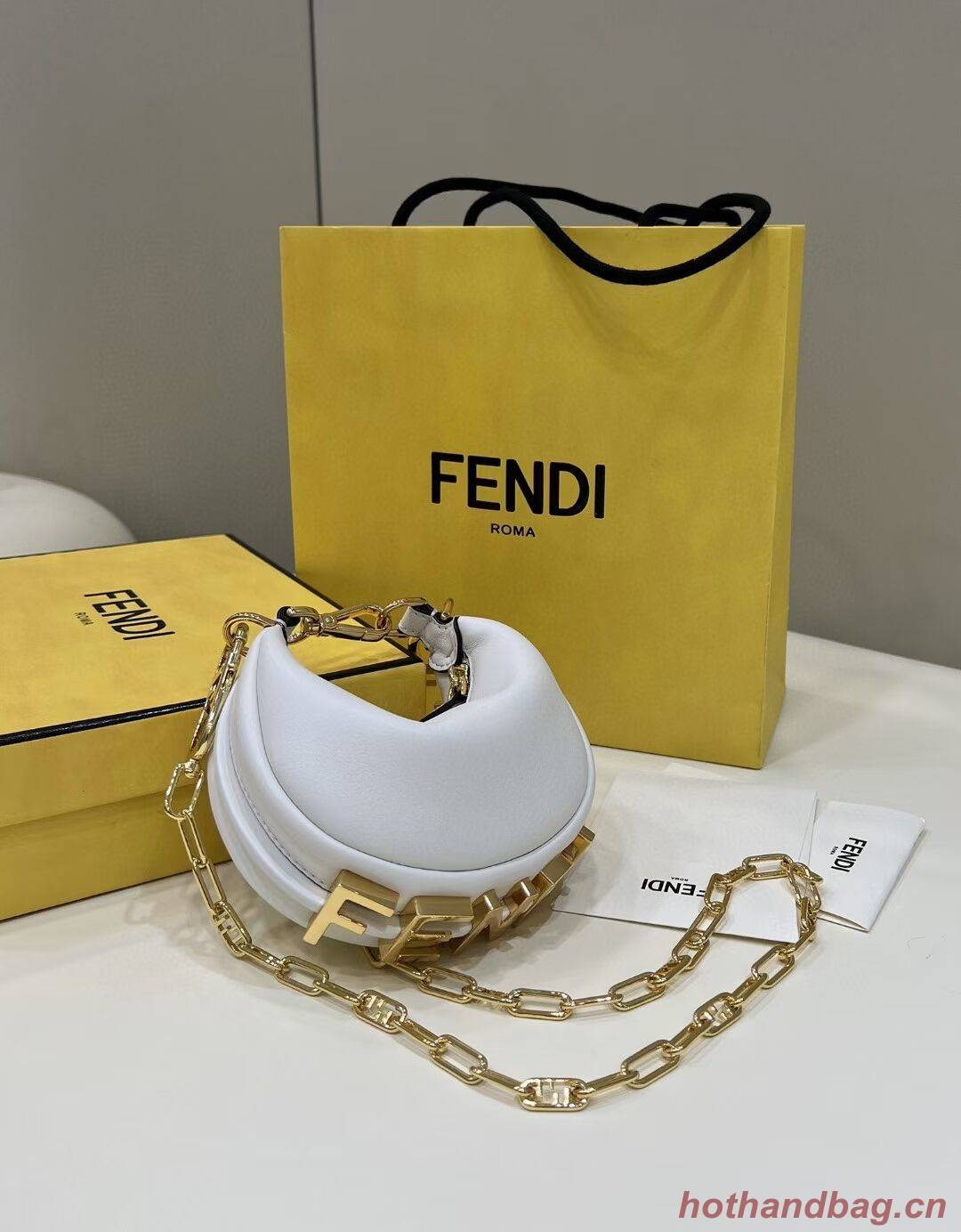 Fendi Nano Fendigraphy White leather charm 7AS089A Fendi Nano Fendigraphy White leather charm 7AS089A