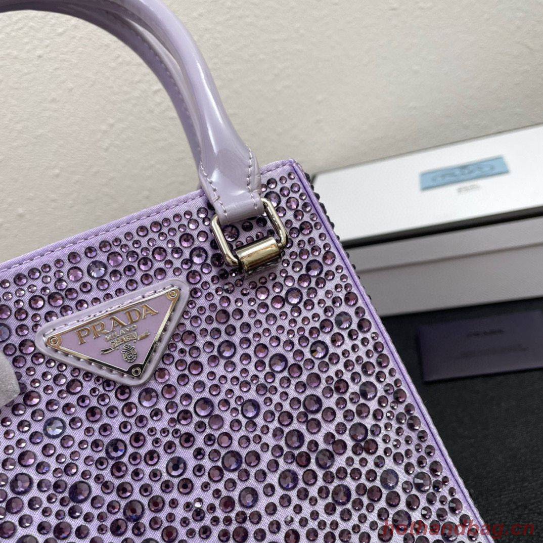 Prada leather small-bag with artificial crystals tote 1BC331 Purple Prada leather small-bag with artificial crystals tote 1BC331 Purple