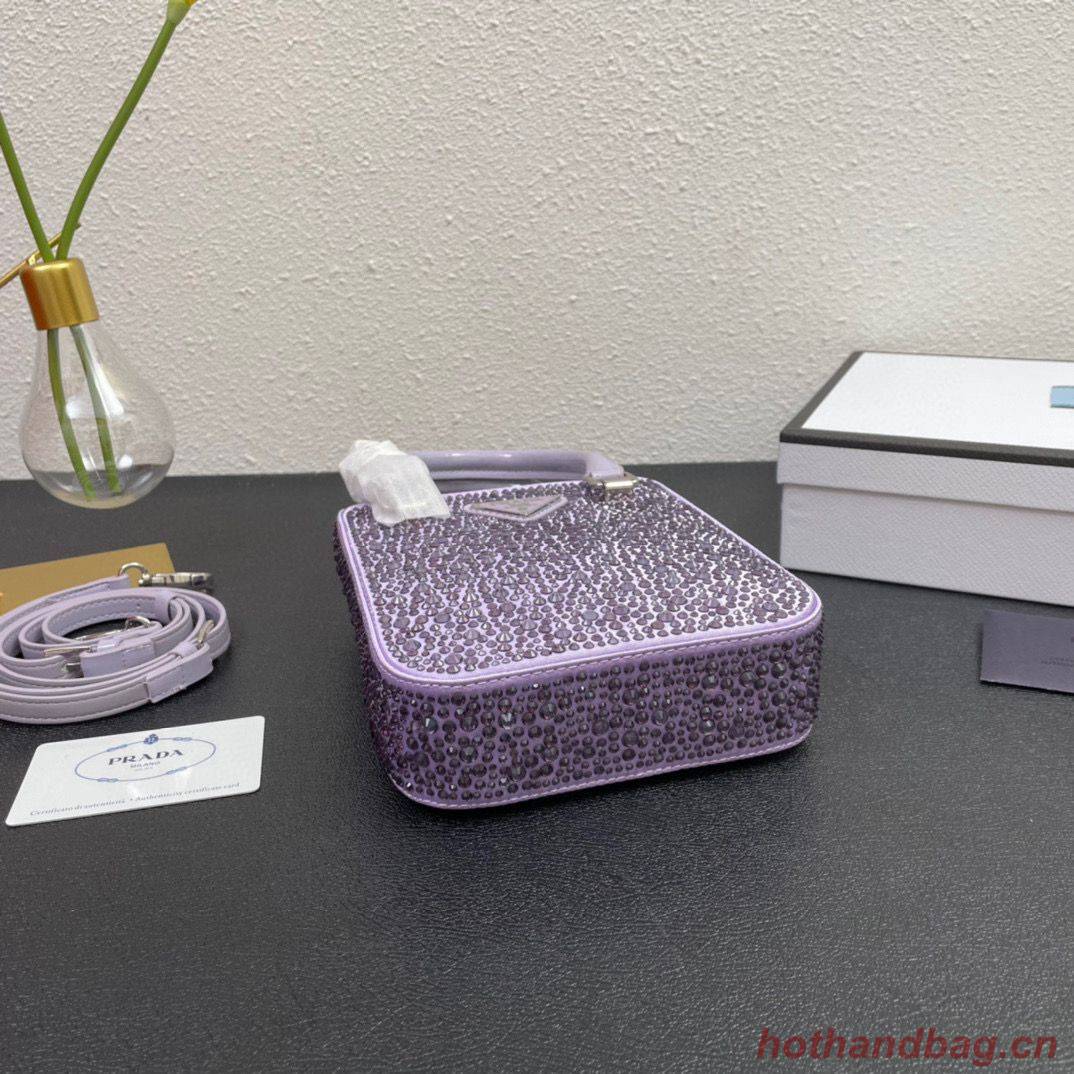 Prada leather small-bag with artificial crystals tote 1BC331 Purple Prada leather small-bag with artificial crystals tote 1BC331 Purple