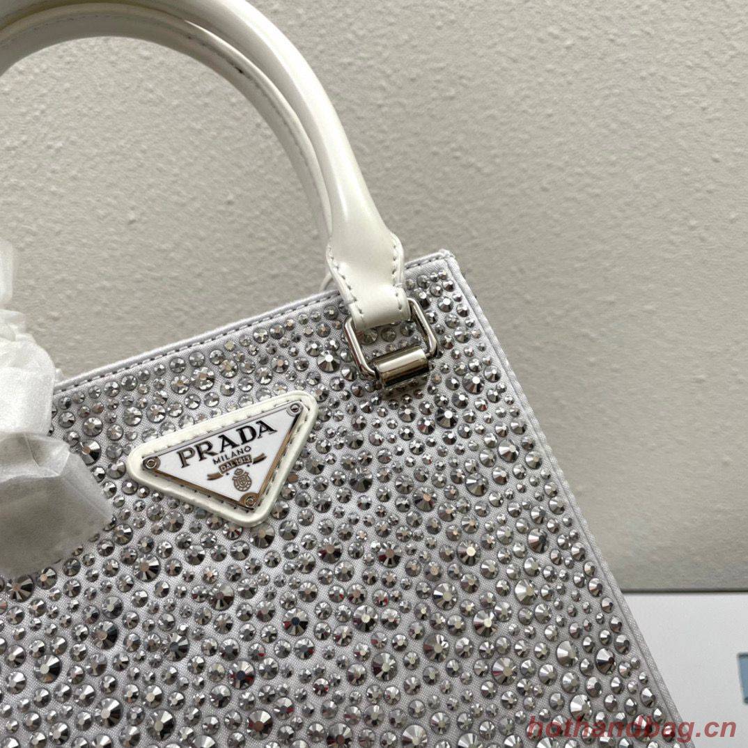 Prada leather small-bag with artificial crystals tote 1BC331 White Prada leather small-bag with artificial crystals tote 1BC331 White