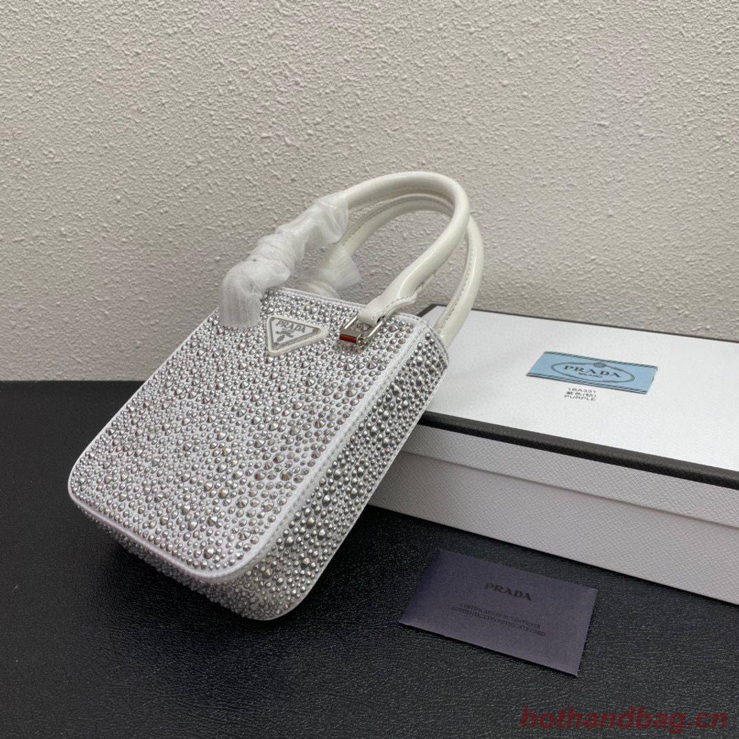 Prada leather small-bag with artificial crystals tote 1BC331 White Prada leather small-bag with artificial crystals tote 1BC331 White