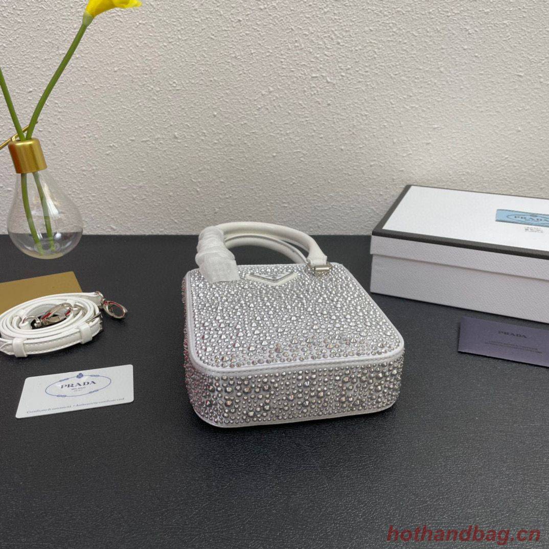 Prada leather small-bag with artificial crystals tote 1BC331 White Prada leather small-bag with artificial crystals tote 1BC331 White