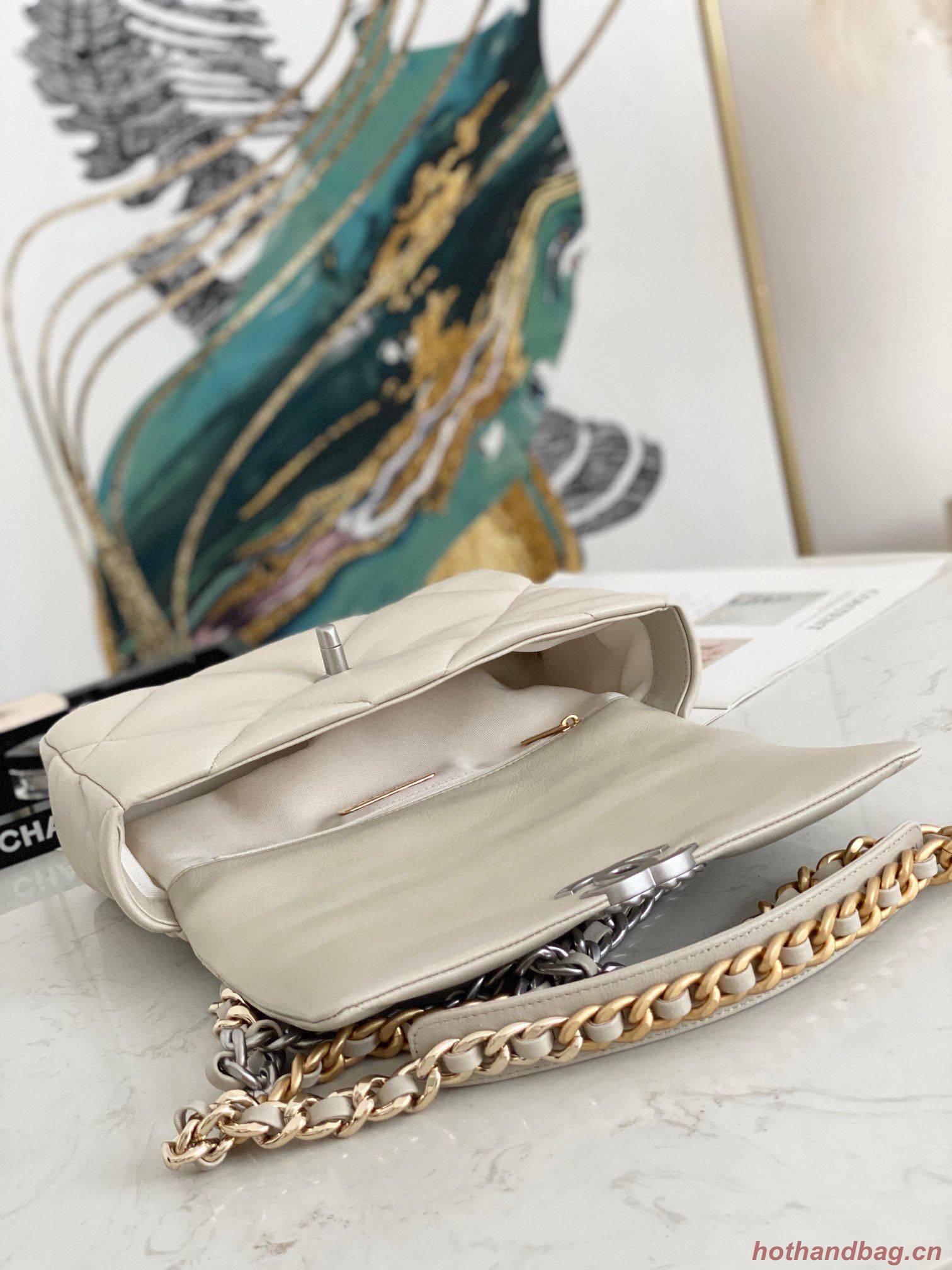 Chanel 19 flap bag AS1160 AS1161 AS1162 Off White Silver Hardware Chanel 19 flap bag AS1160 AS1161 AS1162 Off White Silver Hardware