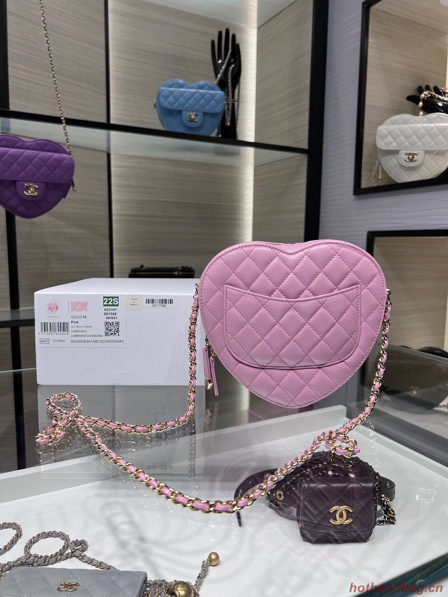 Chanel 2022S Love Heart Original Lambskin Crossbody Chain Bag AS3191Y Pink Chanel 2022S Love Heart Original Lambskin Crossbody Chain Bag AS3191Y Pink