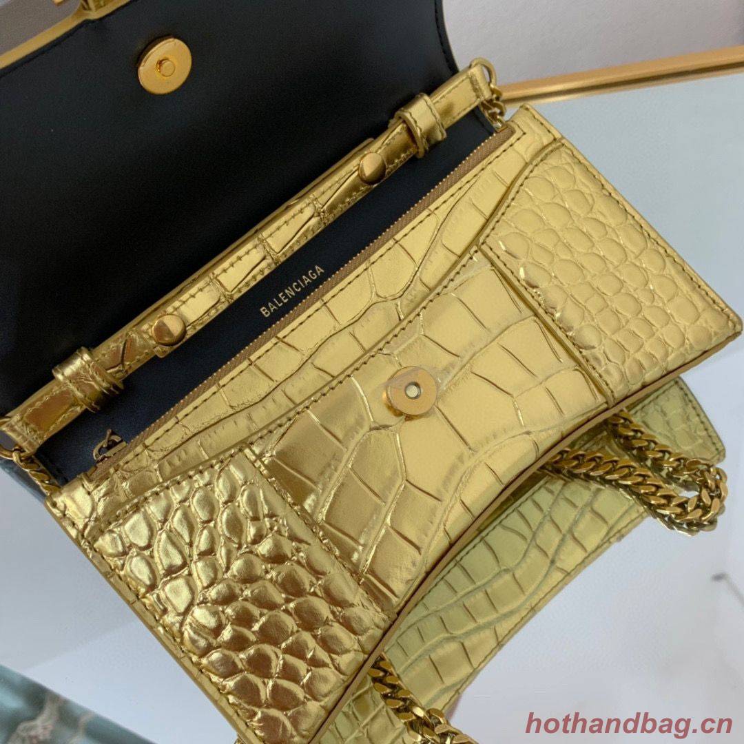 Balenciaga HOURGLASS Wallet With Chain Crocodile Embossed 656050 Gold Balenciaga HOURGLASS Wallet With Chain Crocodile Embossed 656050 Gold
