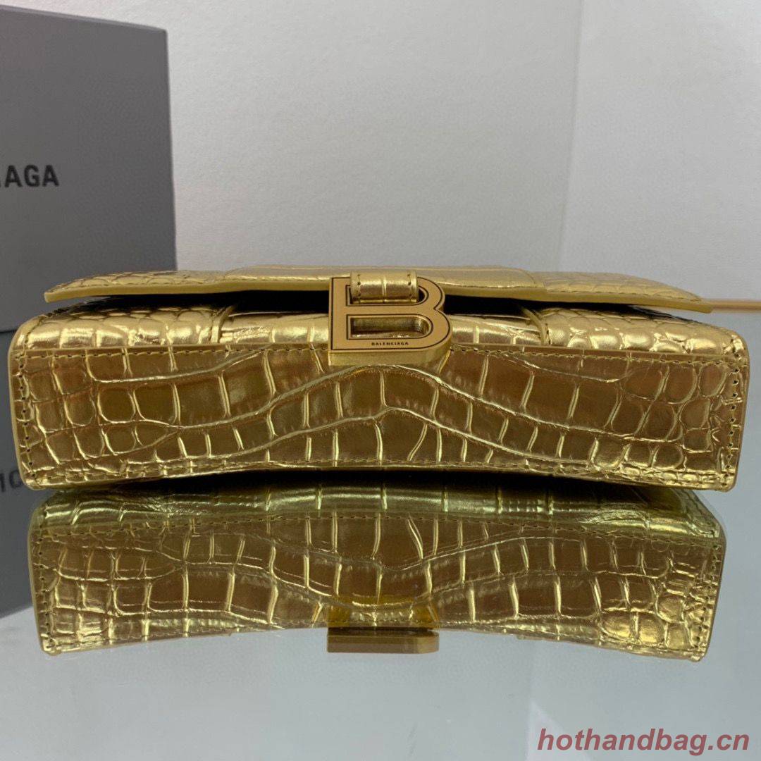 Balenciaga HOURGLASS Wallet With Chain Crocodile Embossed 656050 Gold Balenciaga HOURGLASS Wallet With Chain Crocodile Embossed 656050 Gold