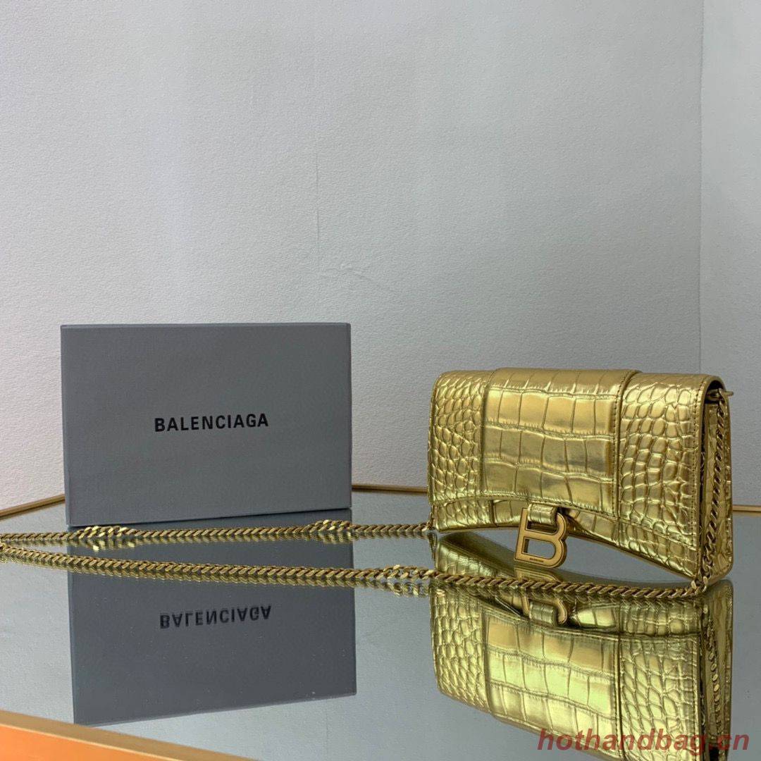 Balenciaga HOURGLASS Wallet With Chain Crocodile Embossed 656050 Gold Balenciaga HOURGLASS Wallet With Chain Crocodile Embossed 656050 Gold