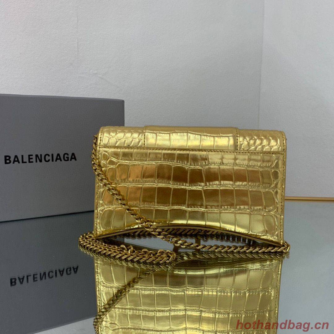 Balenciaga HOURGLASS Wallet With Chain Crocodile Embossed 656050 Gold Balenciaga HOURGLASS Wallet With Chain Crocodile Embossed 656050 Gold
