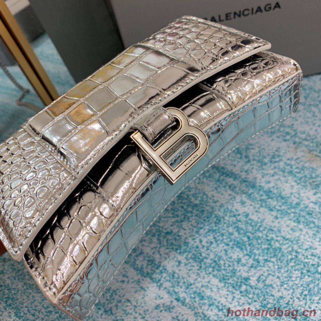 Balenciaga HOURGLASS Wallet With Chain Crocodile Embossed 656050 Silver Balenciaga HOURGLASS Wallet With Chain Crocodile Embossed 656050 Silver