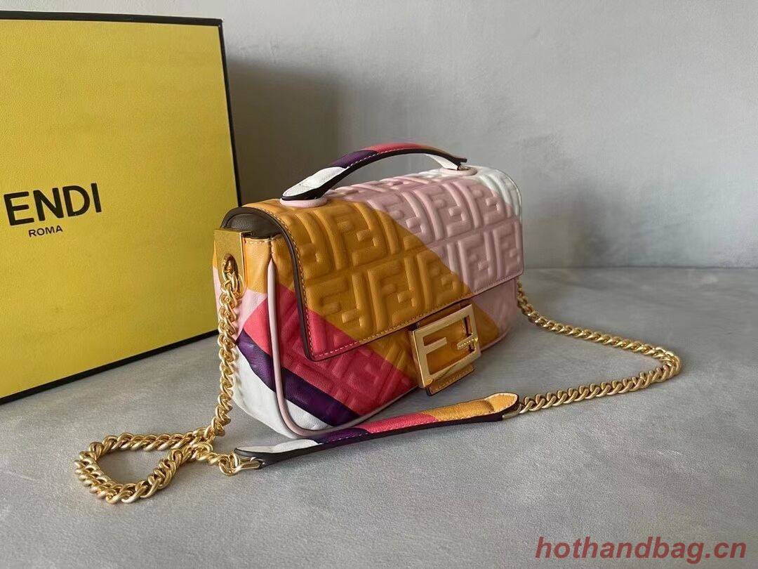 Fendi Baguette Chain Midi Leather bag with multicolor print 8BR6525 Fendi Baguette Chain Midi Leather bag with multicolor print 8BR6525