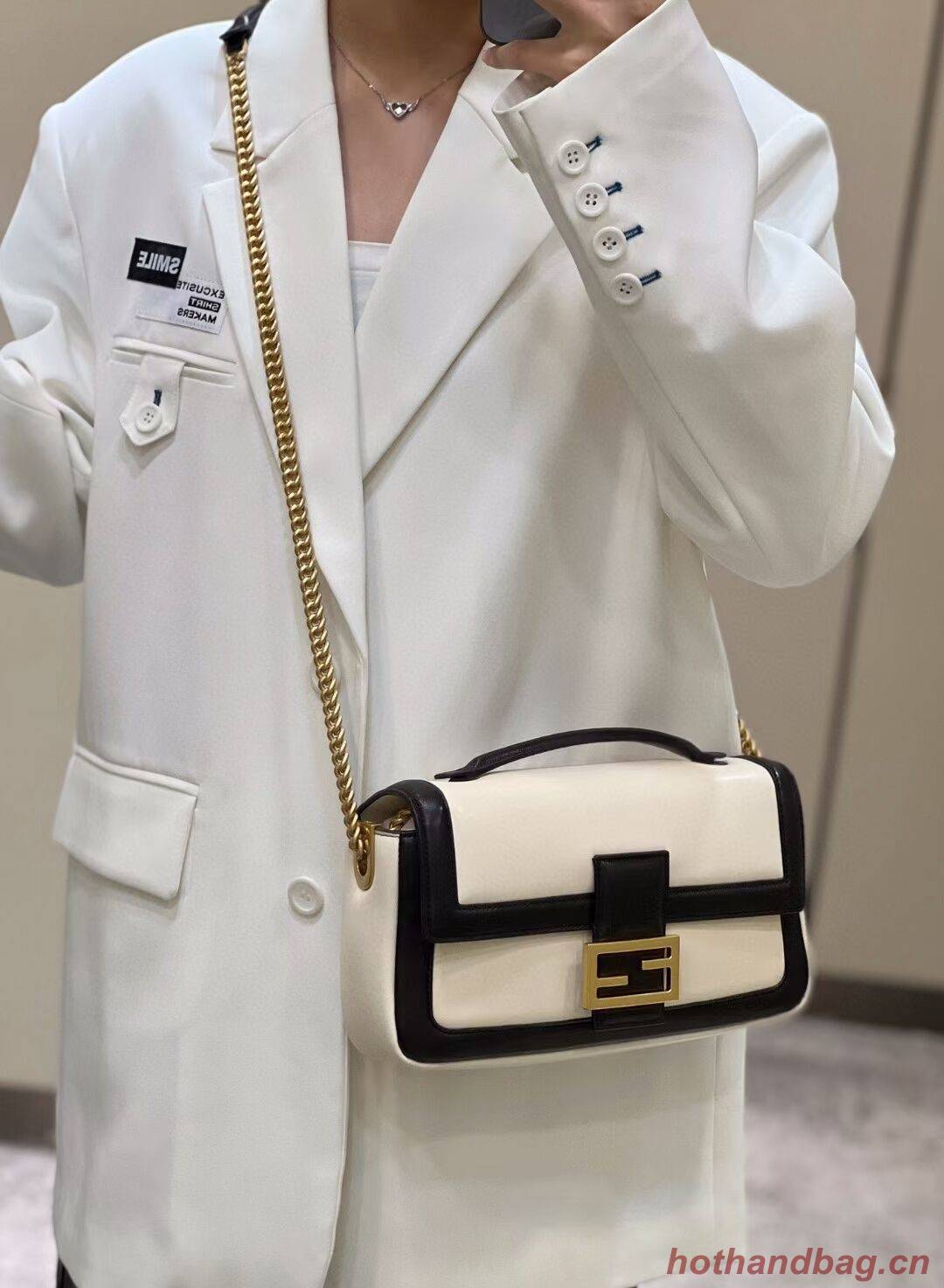 Fendi Baguette Sheepskin bag 8BR6550 Cream & black Fendi Baguette Sheepskin bag 8BR6550 Cream & black