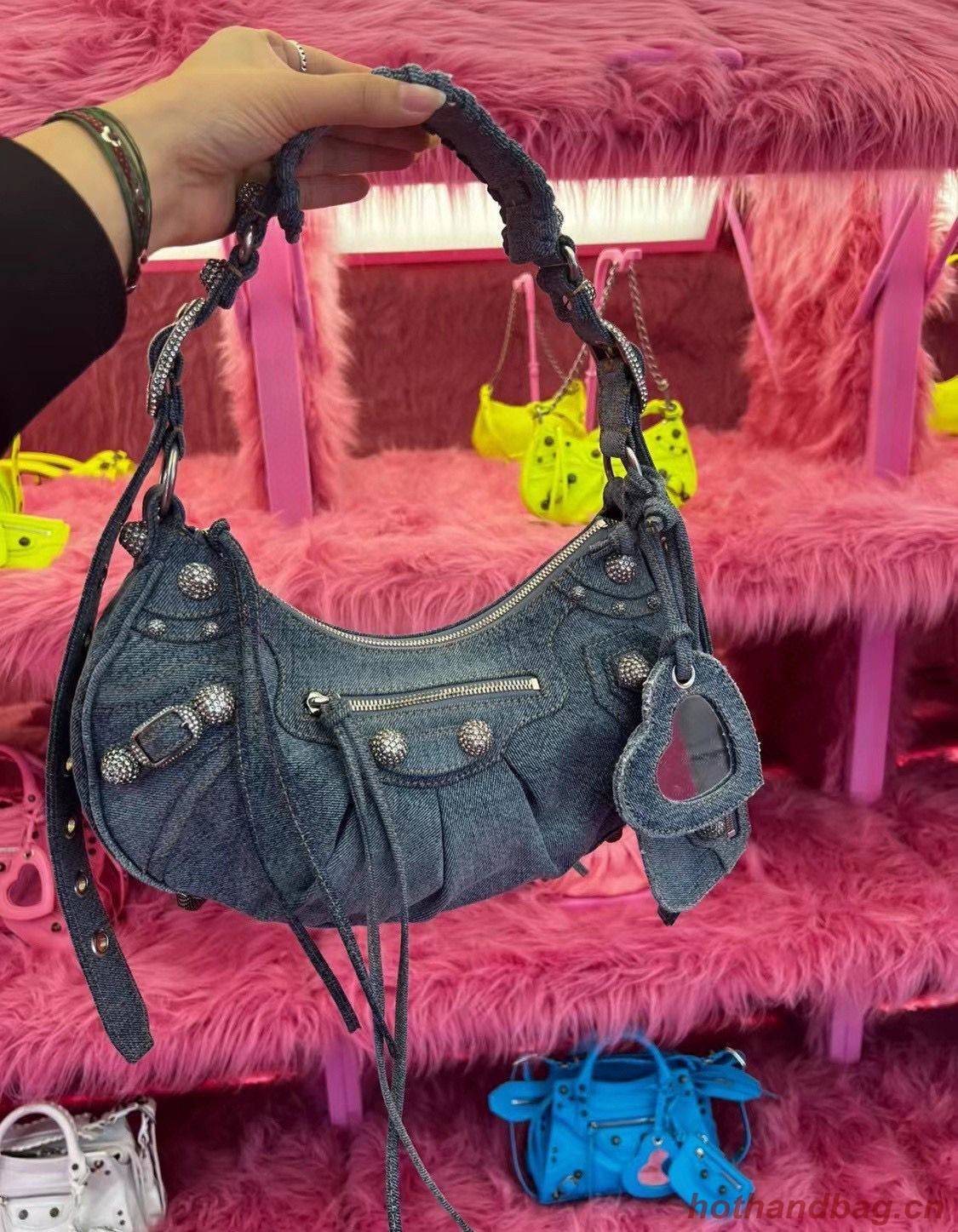 Balenciaga WOMENS LE CAGOLE MEDIUM SHOULDER BAG 27541 Denim