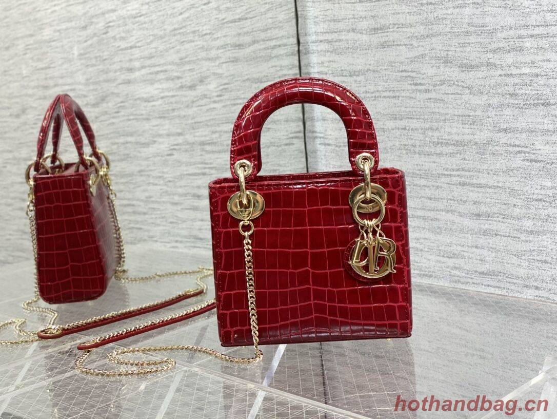 MINI LADY DIOR BAG Cannage crocodile Calfskin C0966 red MINI LADY DIOR BAG Cannage crocodile Calfskin C0966 red