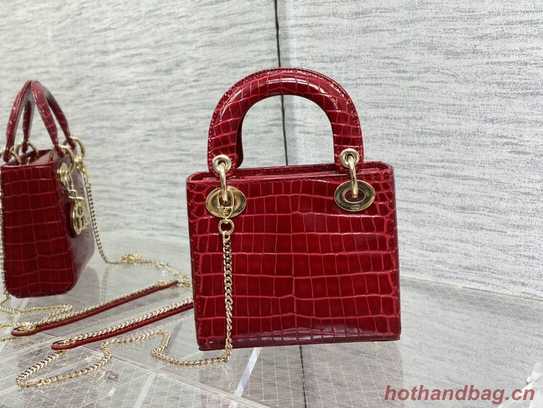 MINI LADY DIOR BAG Cannage crocodile Calfskin C0966 red MINI LADY DIOR BAG Cannage crocodile Calfskin C0966 red