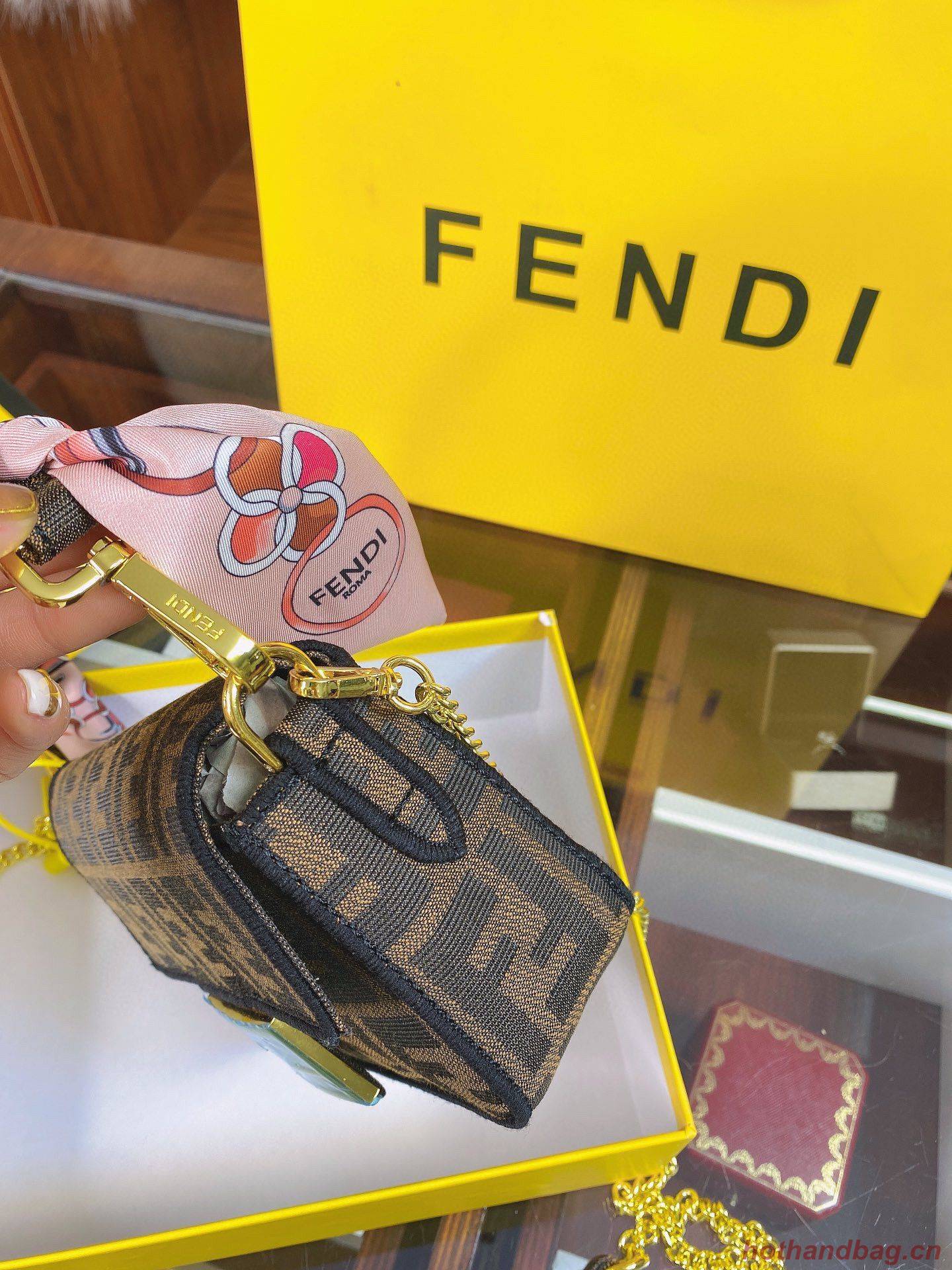 FENDI MINI BAGUETTE CHAIN FF fabric bag 8852 brown FENDI MINI BAGUETTE CHAIN FF fabric bag 8852 brown